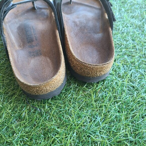 Birkenstock Mayari Black Leather Sandals Women’s 37 ( 6.5-7 ) | Strappy Toe Loop - Picture 4 of 11